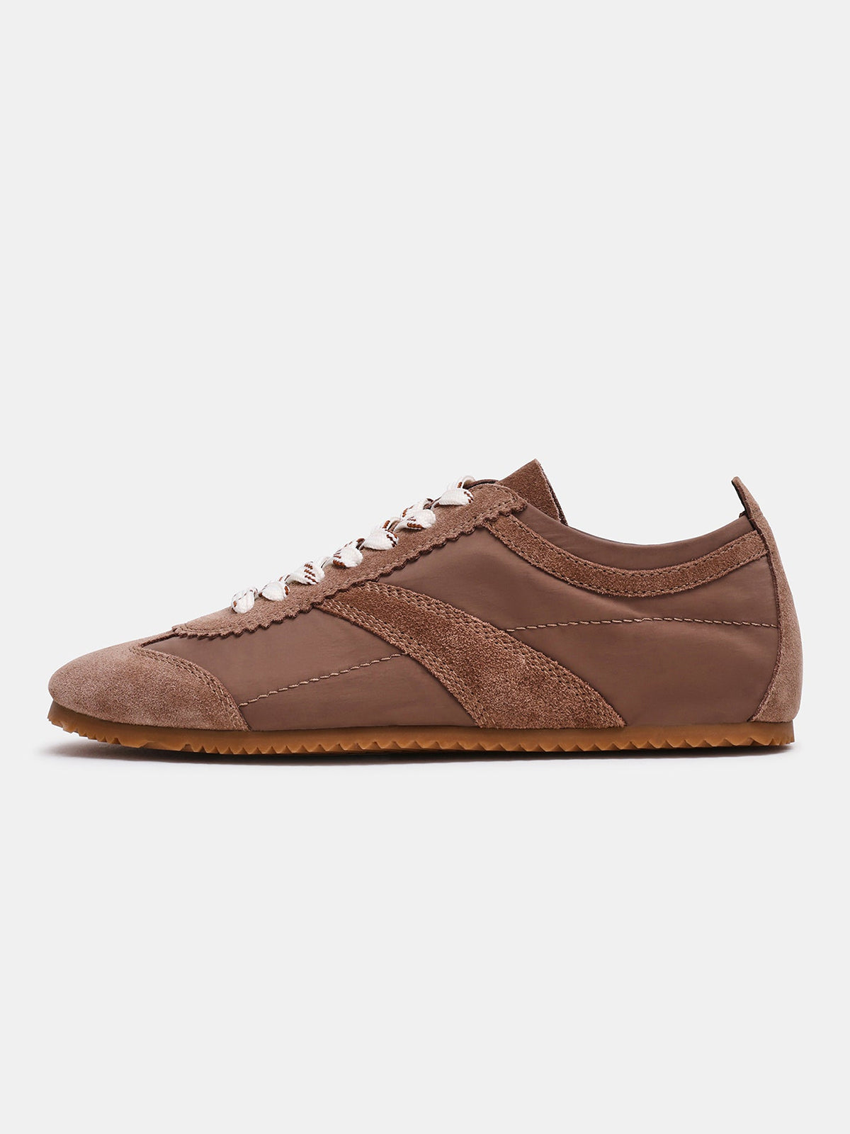 Taupe Cow Suede And Cloth Square-Toe Lace-Up Classic Flats Sneakers
