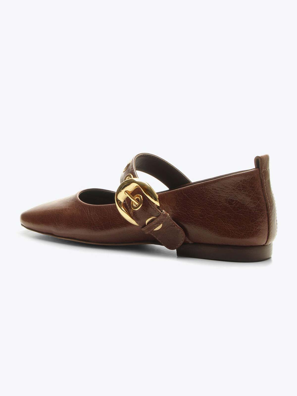 Maroon Square-Toe Buckle Wide Mary Jane Strap Ballet Flats