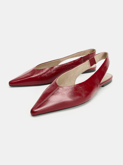 Red Pointed-Toe Slingback Sleek Flats