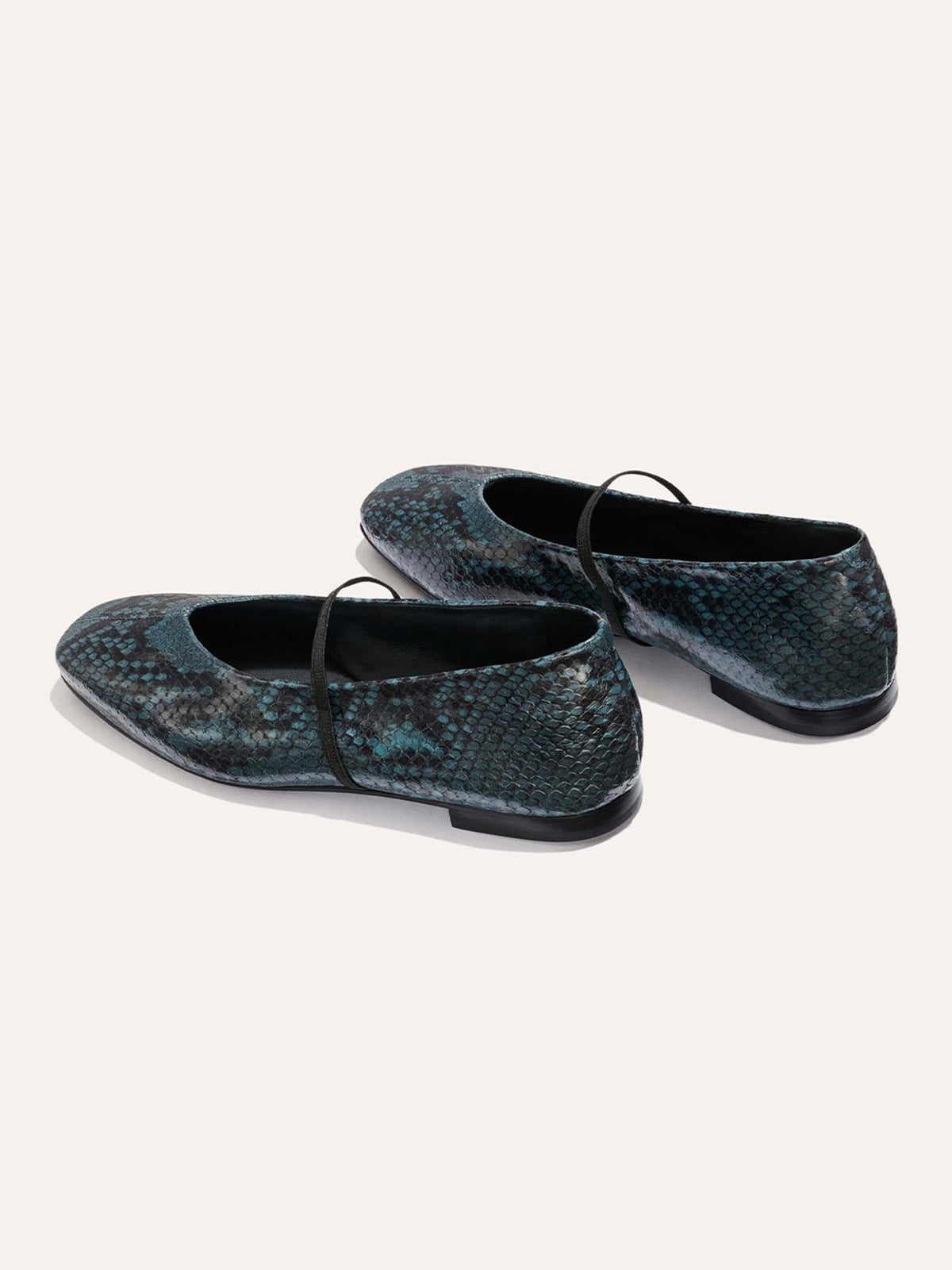 Mary Jane Square-Toe Slip-On Chic Ballet Flats - Aqua Snakeskin Pattern