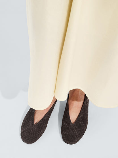 Brown Woven Faux Suede Round-Toe Classic Slip-On Ballet Flats