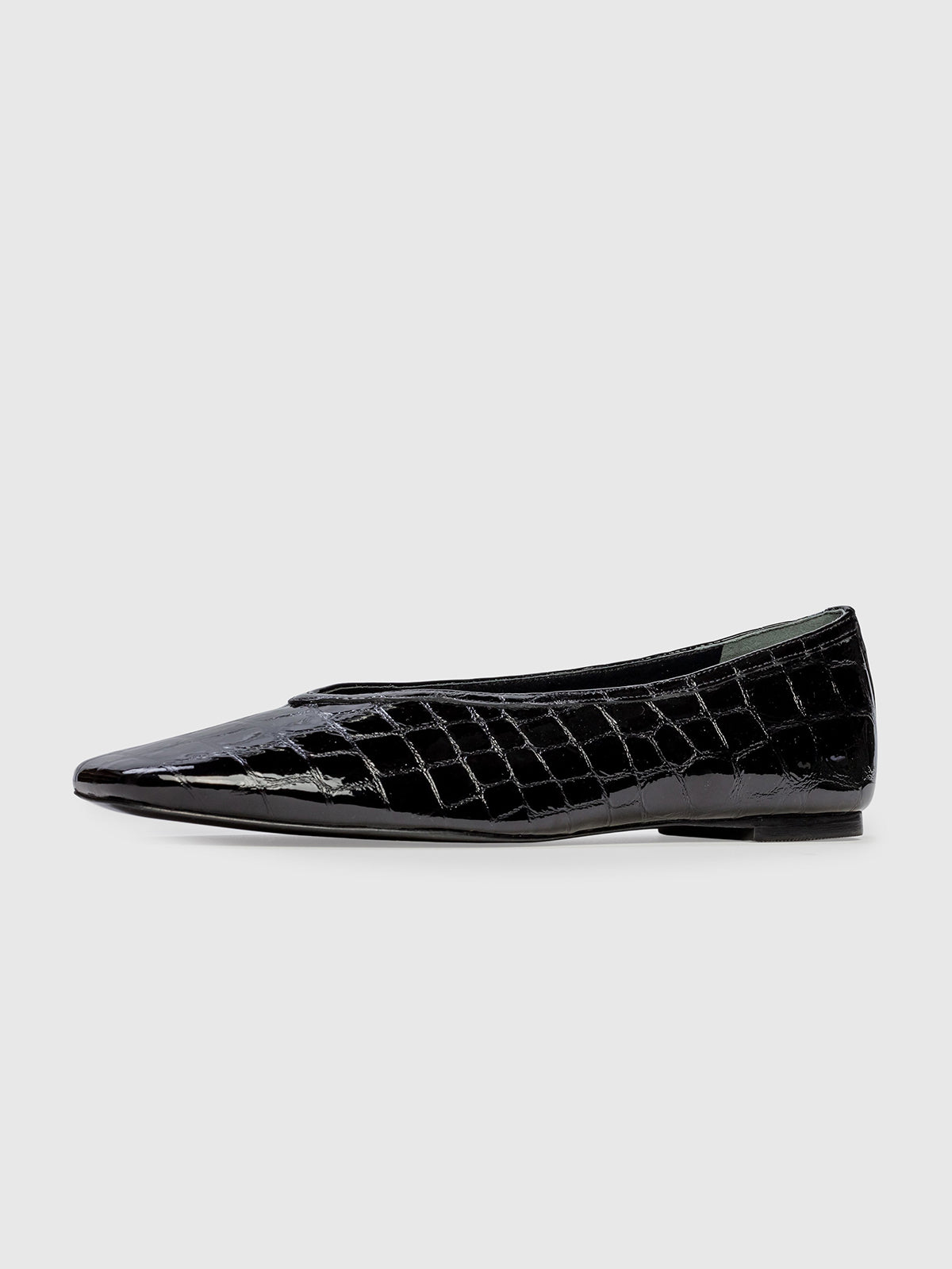 Black Stone Pattern Vegan Leather Square-Toe Sleek Chic Ballet Flats