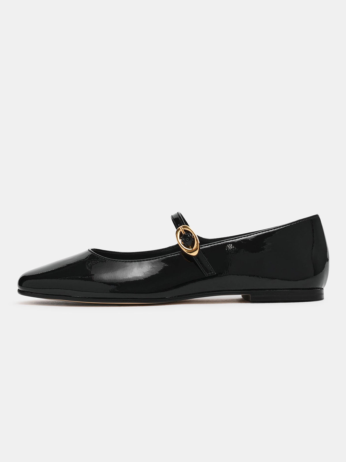 Black Patent Leather Square-Toe Buckle Mary Jane Ballet Flats