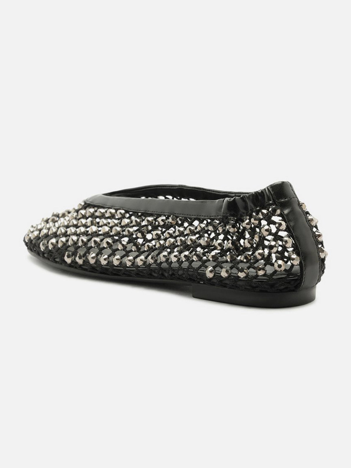 Black Rhinestone Mesh Round-Toe Slip-On Ballet Flats