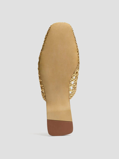 Woven Vegan Leather Square-Toe Cutout Backless Flats - Metallic Gold