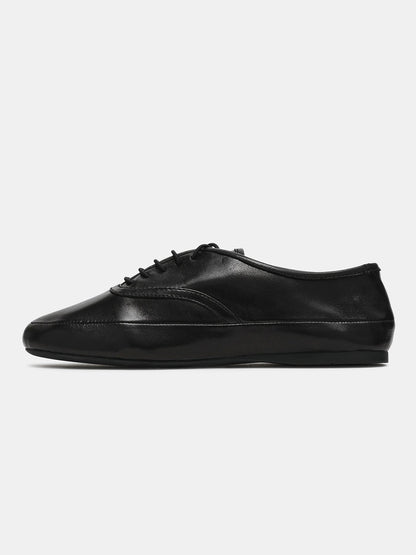 Black Round-Toe Lace-Up Slip-On Chic Flats