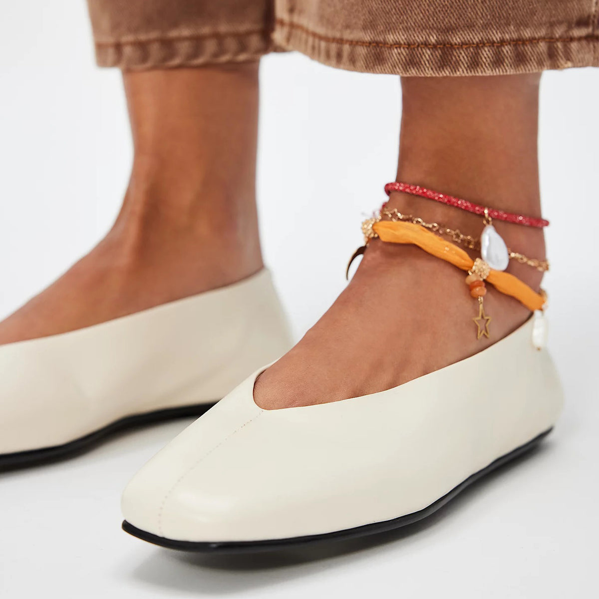 Vegan Leather Square-Toe Slip-On Ballet Flats - Ivory