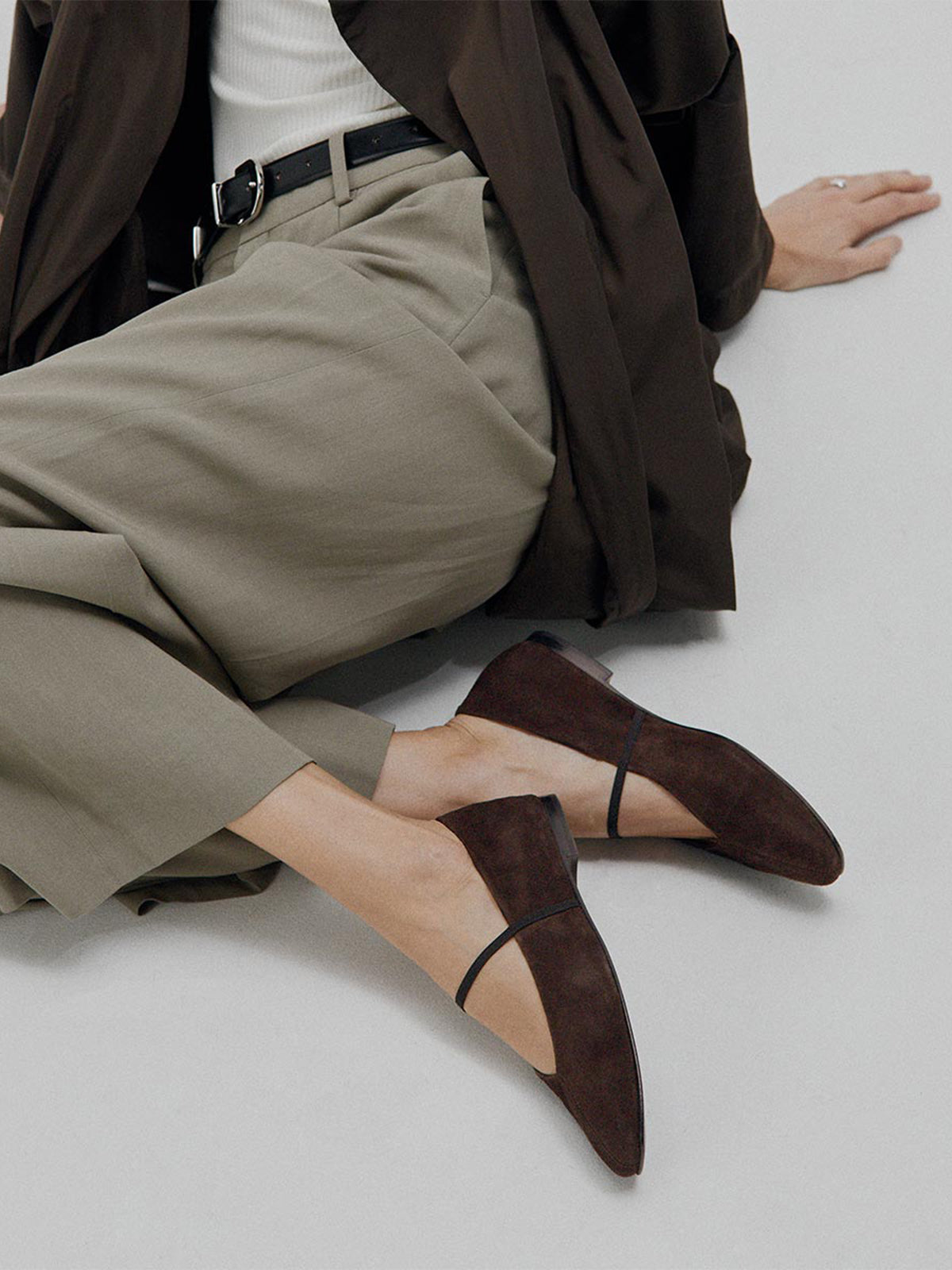 Mary Jane Square-Toe Slip-On Chic Ballet Flats - Chocolate Faux Suede