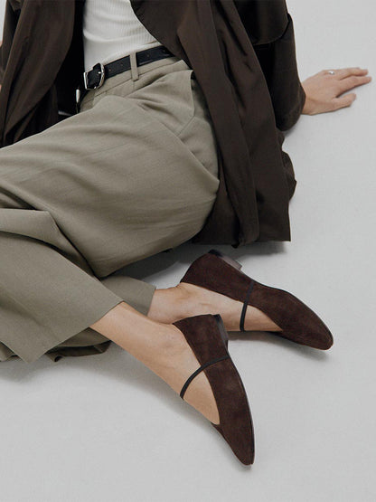 Mary Jane Square-Toe Slip-On Chic Ballet Flats - Chocolate Faux Suede