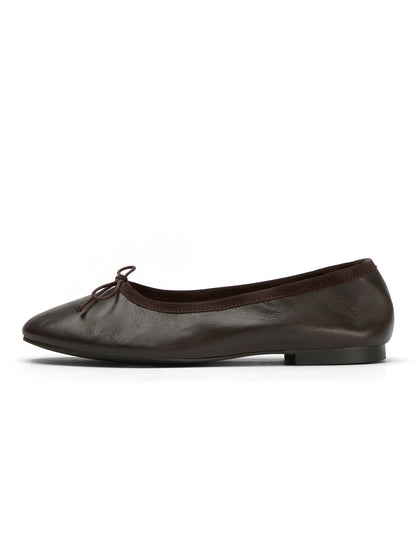 Chocolate Round-Toe Chic Front Bow Slip-On Ballet Simple Flats