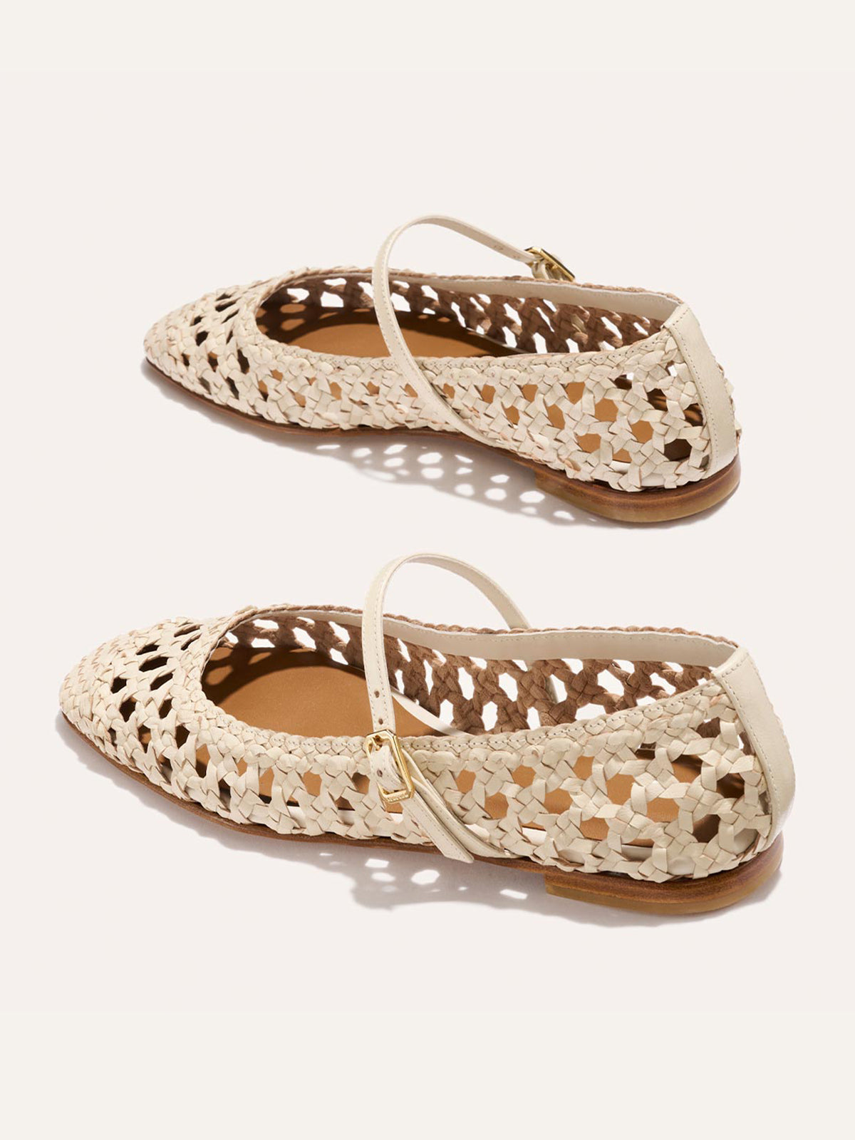 Cream Woven Vegan Leather Square-Toe Mary Jane Chic Ballet Flats