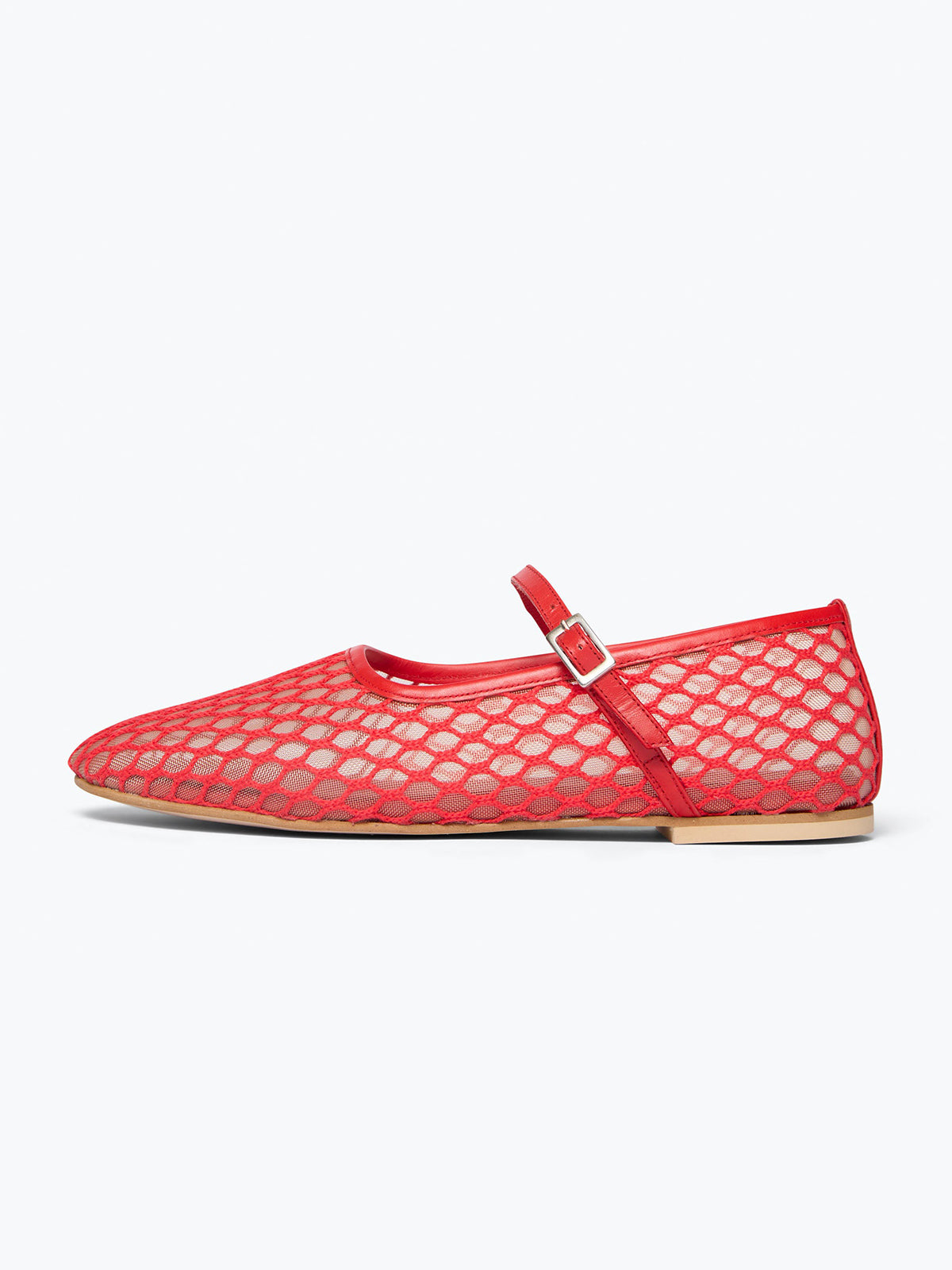 Chic Square-Toe Mary Jane Slip-On Ballet Flats - Red Mesh