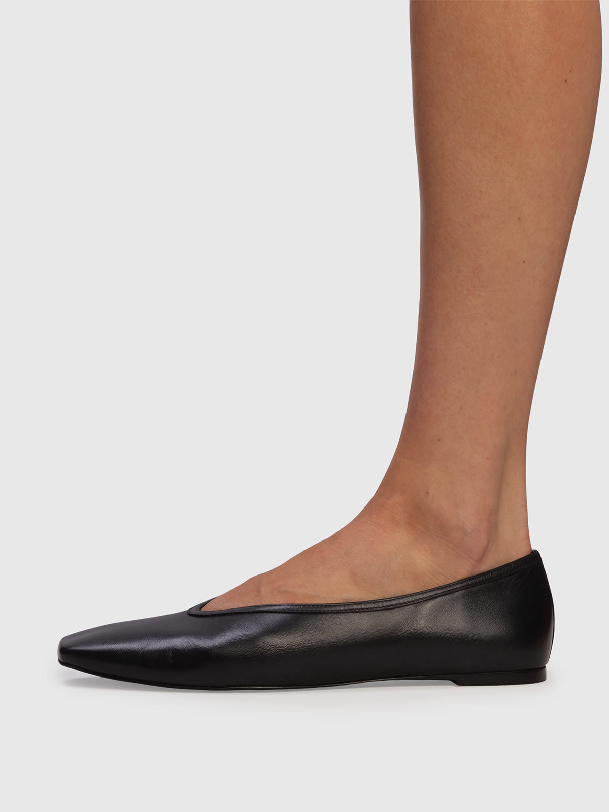 Classic Black Vegan Leather Square-Toe Sleek Chic Ballet Flats