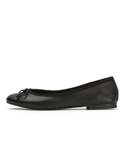 Round-Toe Chic Front Bow Slip-On Ballet Simple Flats - Black