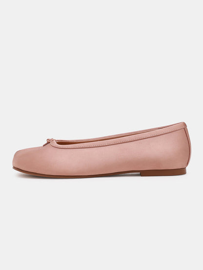 Pink Satin Split-Toe Slip-On Ballet Flats