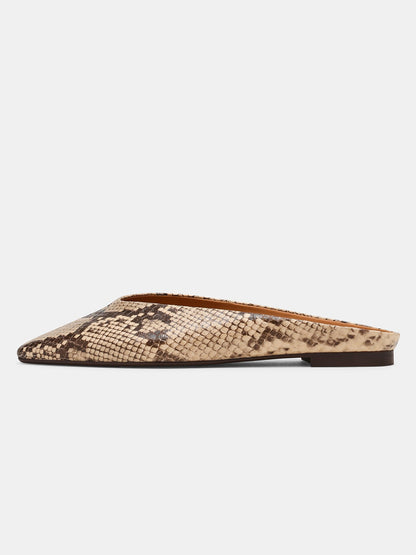 Snakeskin Pattern Pointed-Toe Backless Simple Slip-On Flats