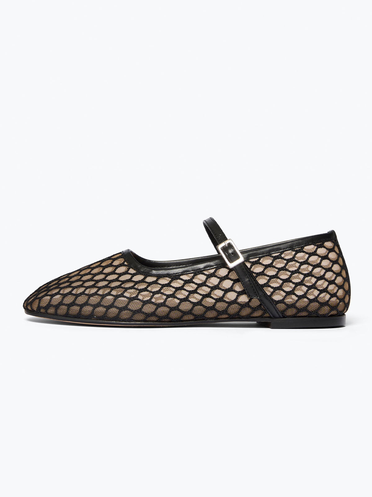 Chic Square-Toe Mary Jane Slip-On Ballet Flats - Black Mesh