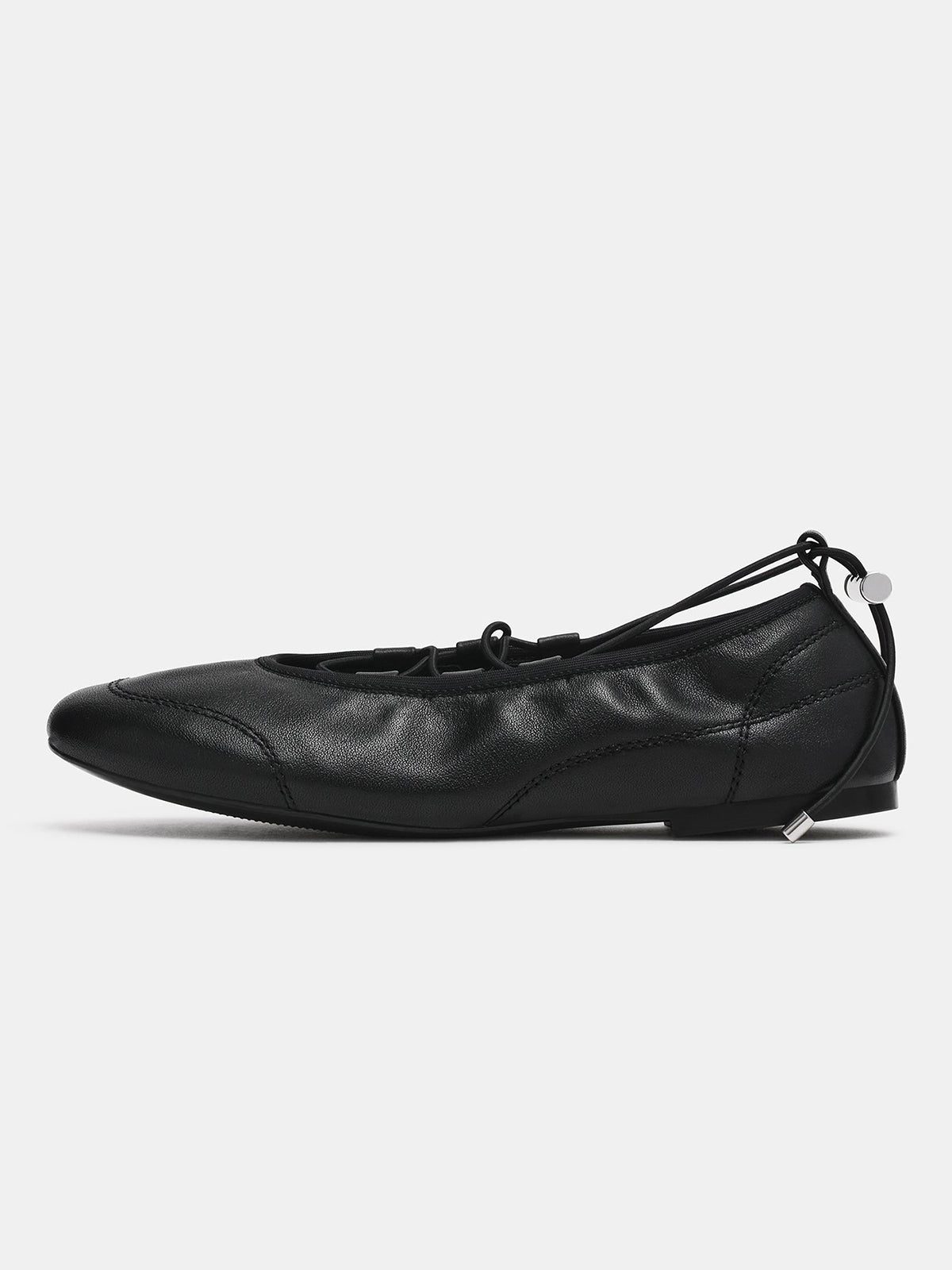 Black Round-Toe Elastic Adjustable Closure Ballet Sneakers