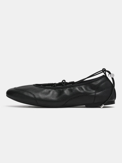 Black Round-Toe Elastic Adjustable Closure Ballet Sneakers