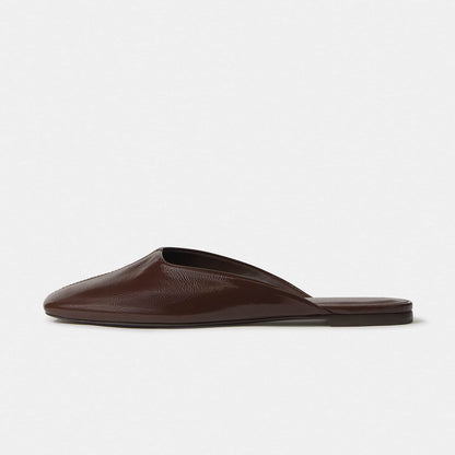 Slip-On Square-Toe Backless Mules Flats - Patent Burgundy