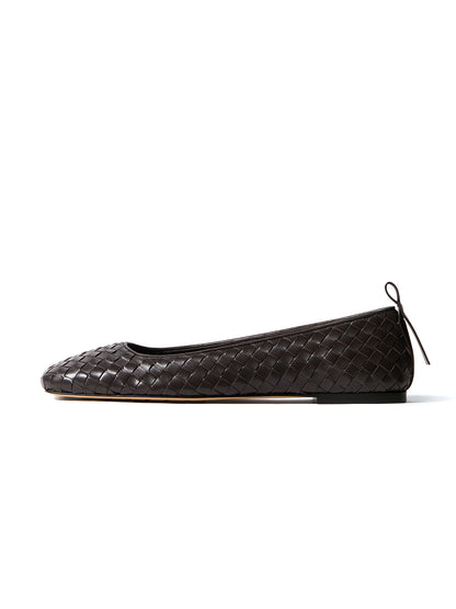 Chocolate Woven Vegan Leather Square-Toe Classic Slip-On Ballet Flats