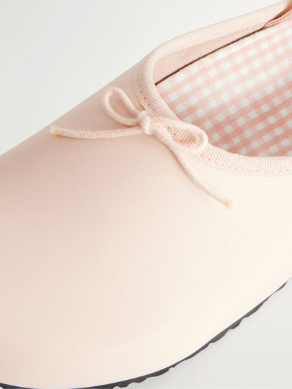 Cream Square-Toe Front Bow Backless And Ankle Strap Flats