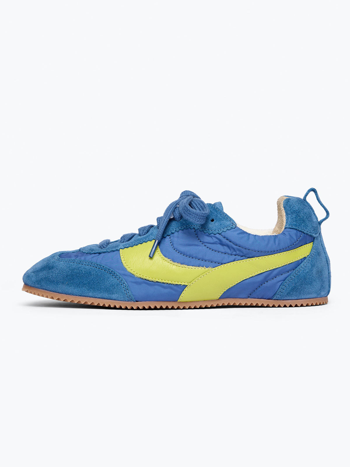 Indigo Cow Suede And Cloth And Cow Leather Square-Toe Lace-Up Sneakers