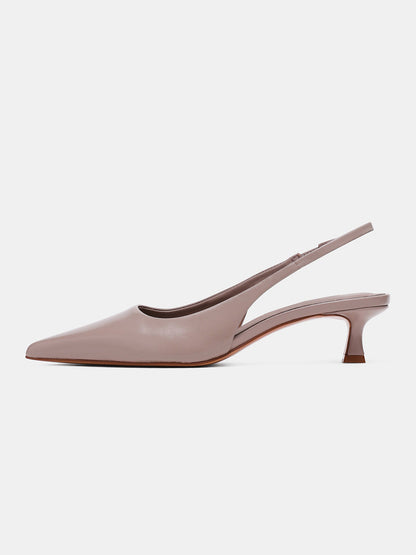 Gray Pointed-Toe Classic Back Strap Chic Kitten Heels