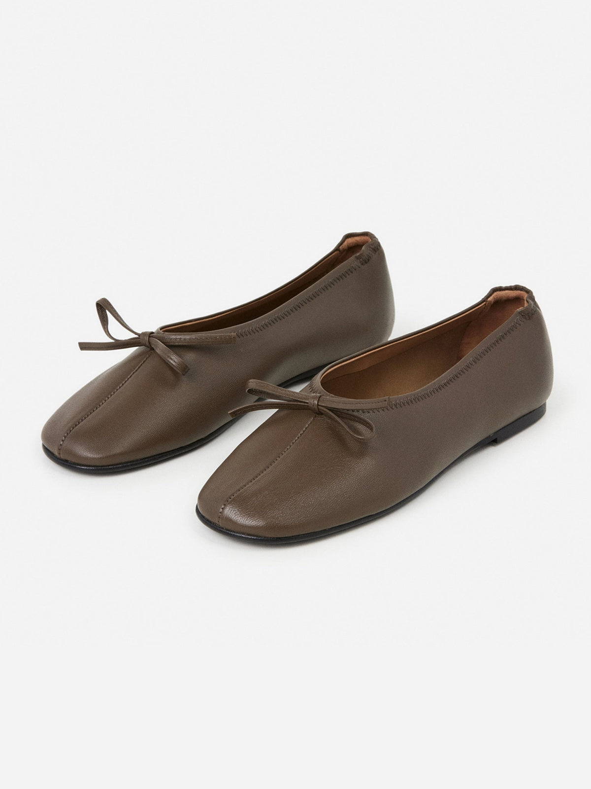 Khaki Classic Square-Toe Front Bow Simple Ballet Flats