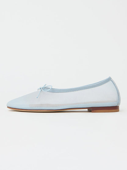 Blue Mesh Round-Toe Simple Chic Ballet Flats With Front Bow