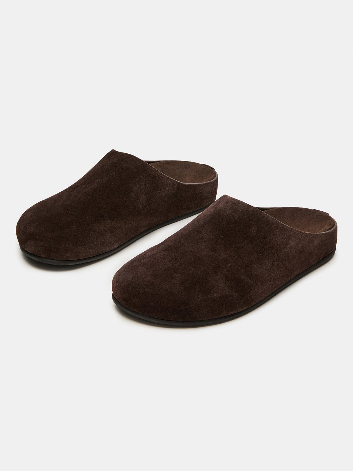 Brown Faux Suede Round-Toe Slip-On Flats Slide