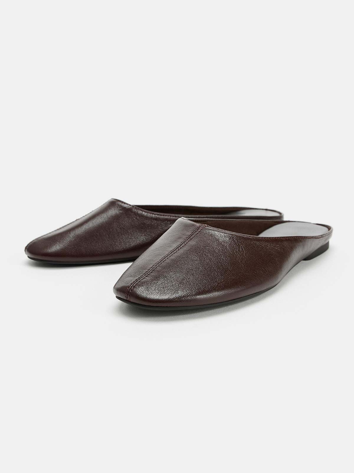 Chocolate Round-Toe Backless Slip-On Ballet Chic Flats