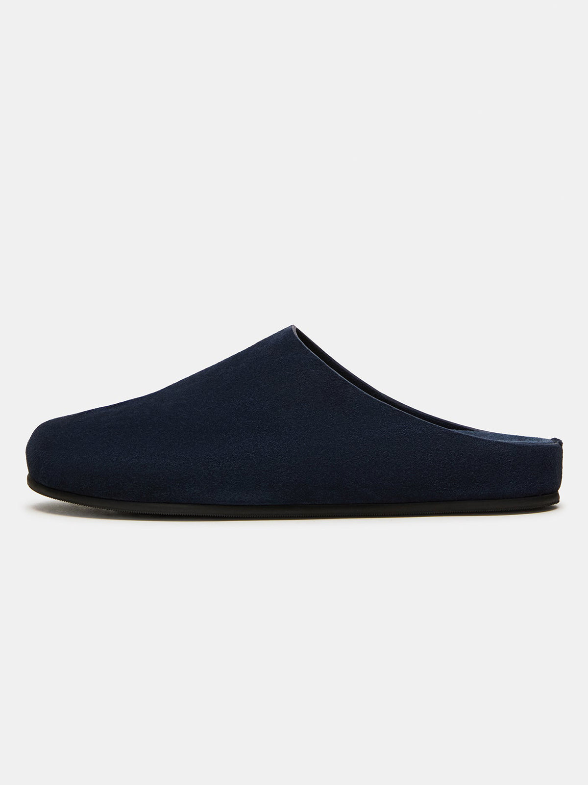 Navy Faux Suede Round-Toe Slip-On Flats Slide