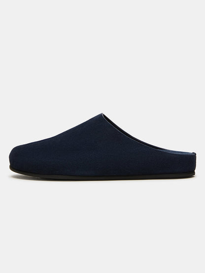 Navy Faux Suede Round-Toe Slip-On Flats Slide