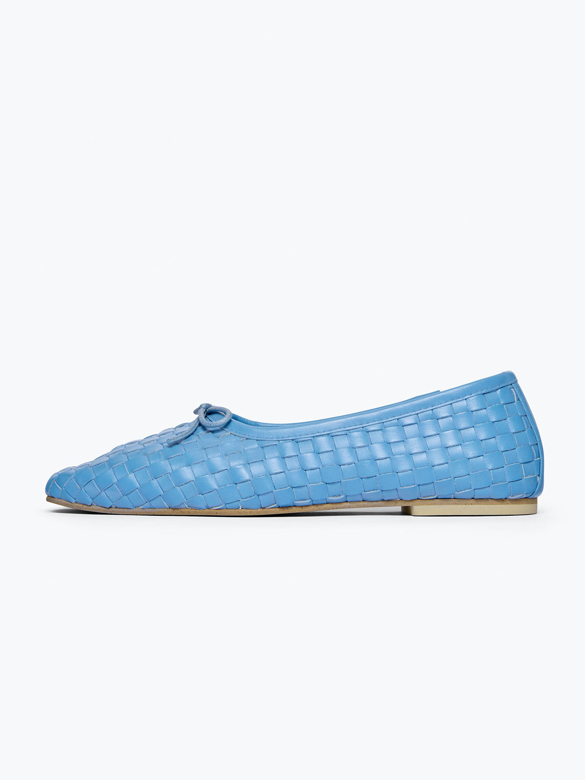 Woven Vegan Leather Square-Toe Front Bow Slip-On Ballet Flats - Blue