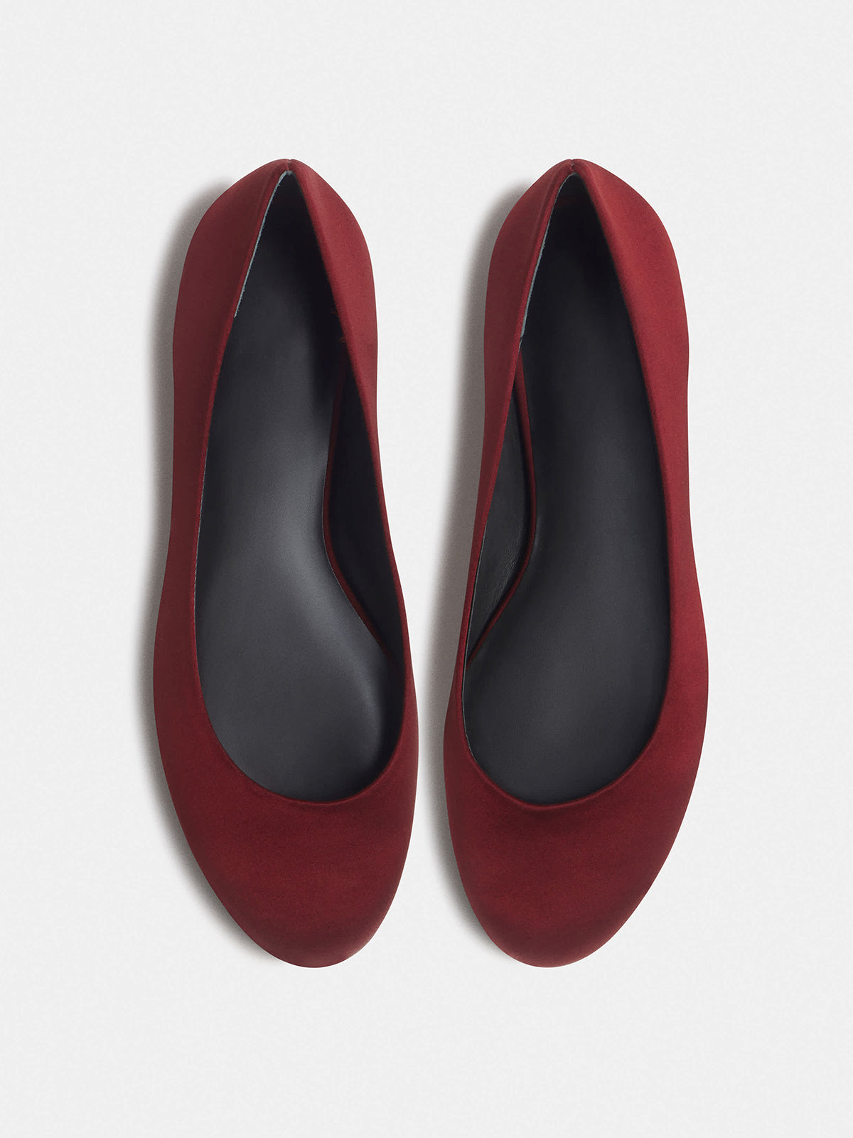 Burgundy Satin Round-Toe Slip-On Simple Ballet Flats
