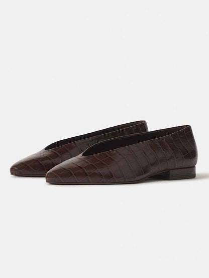 Chocolate Stone Pattern Pointed-Toe Slip-On Ballet Flats