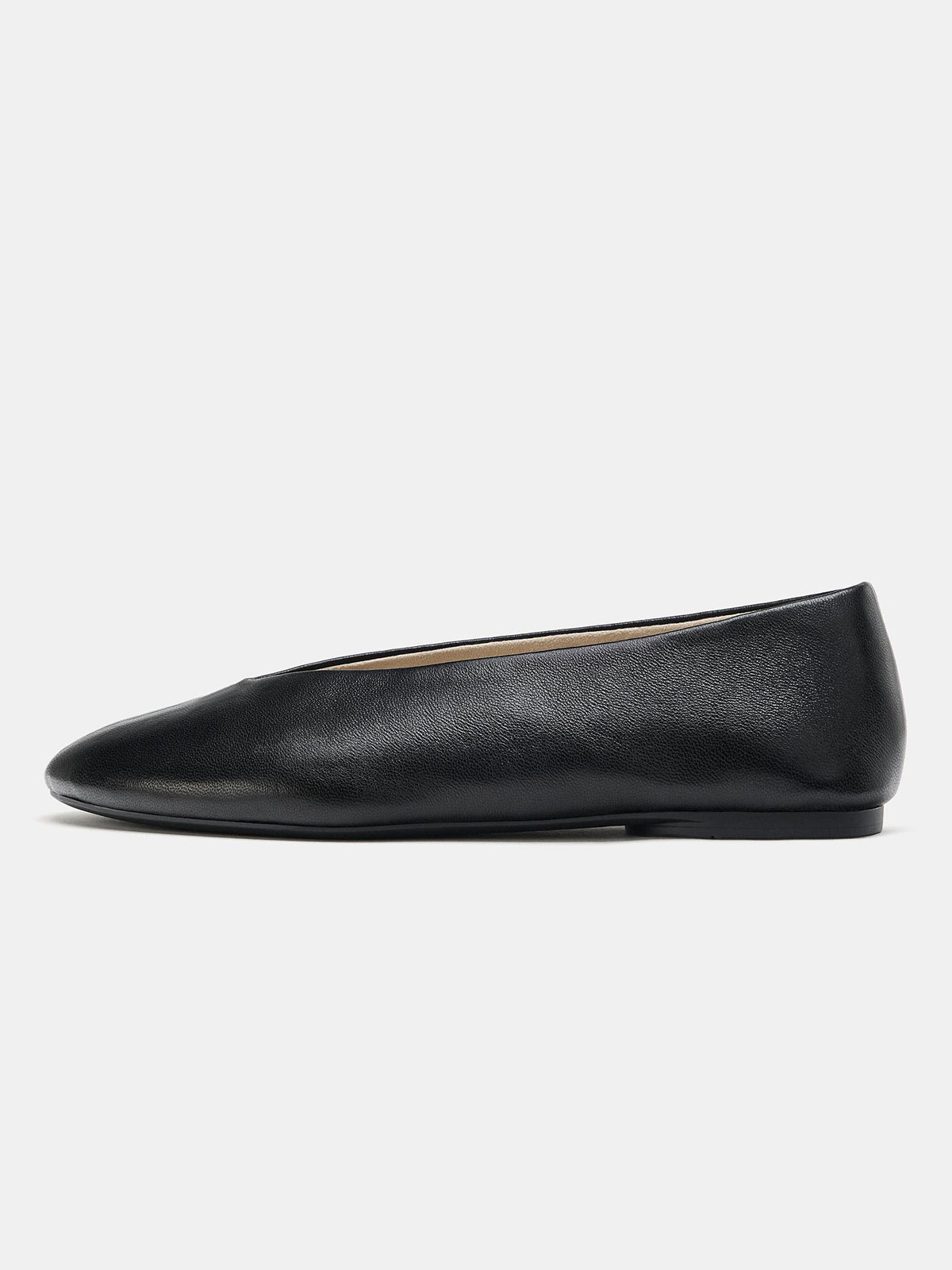 Black Vegan Leather Round-Toe Slip-On Ballet Flats