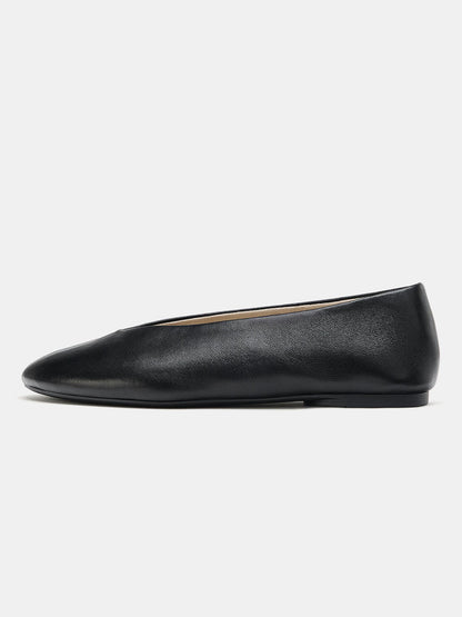 Black Vegan Leather Round-Toe Slip-On Ballet Flats