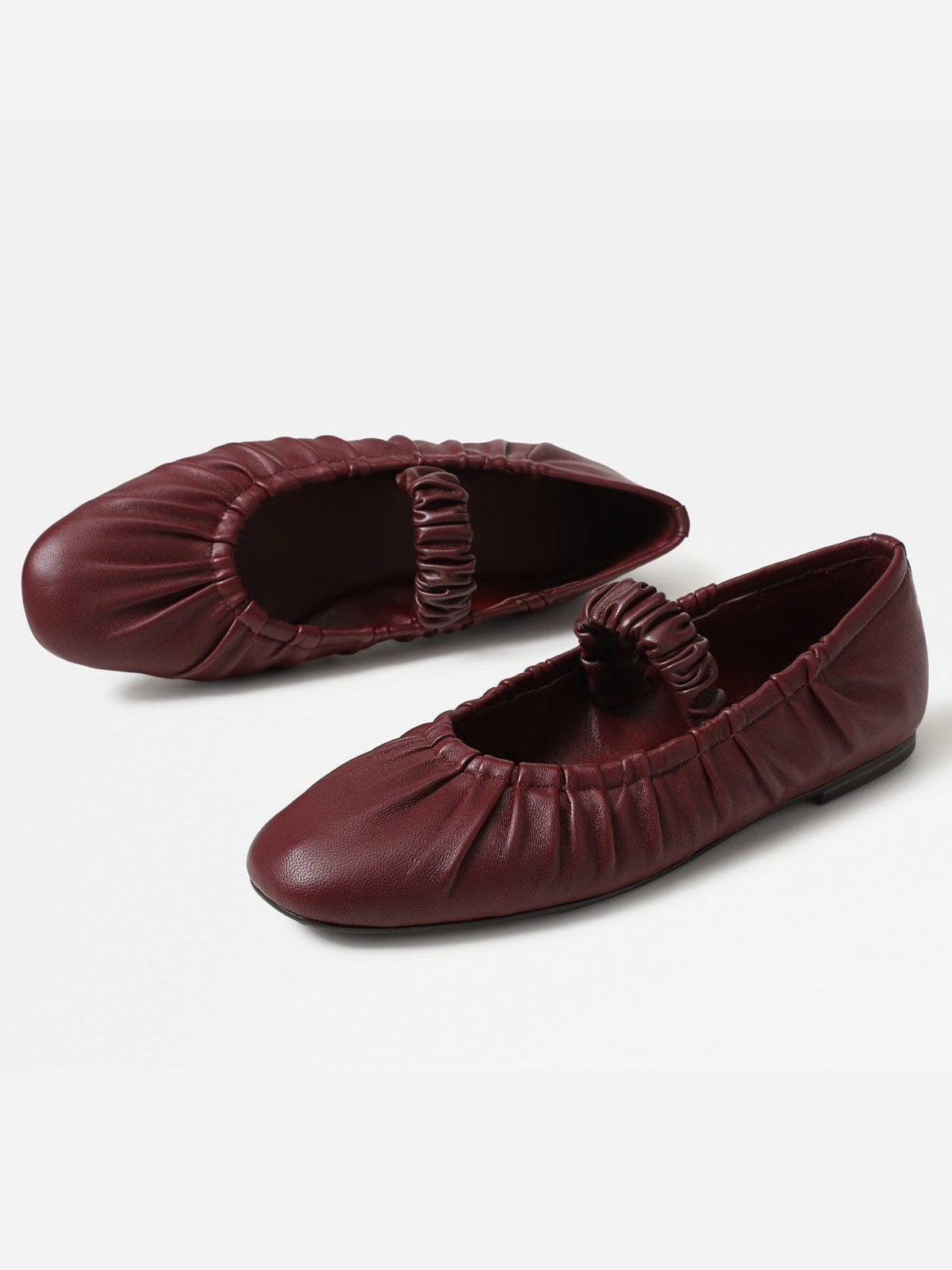 Burgundy Square-Toe Elastic Mary Jane Classic Ballet Flats
