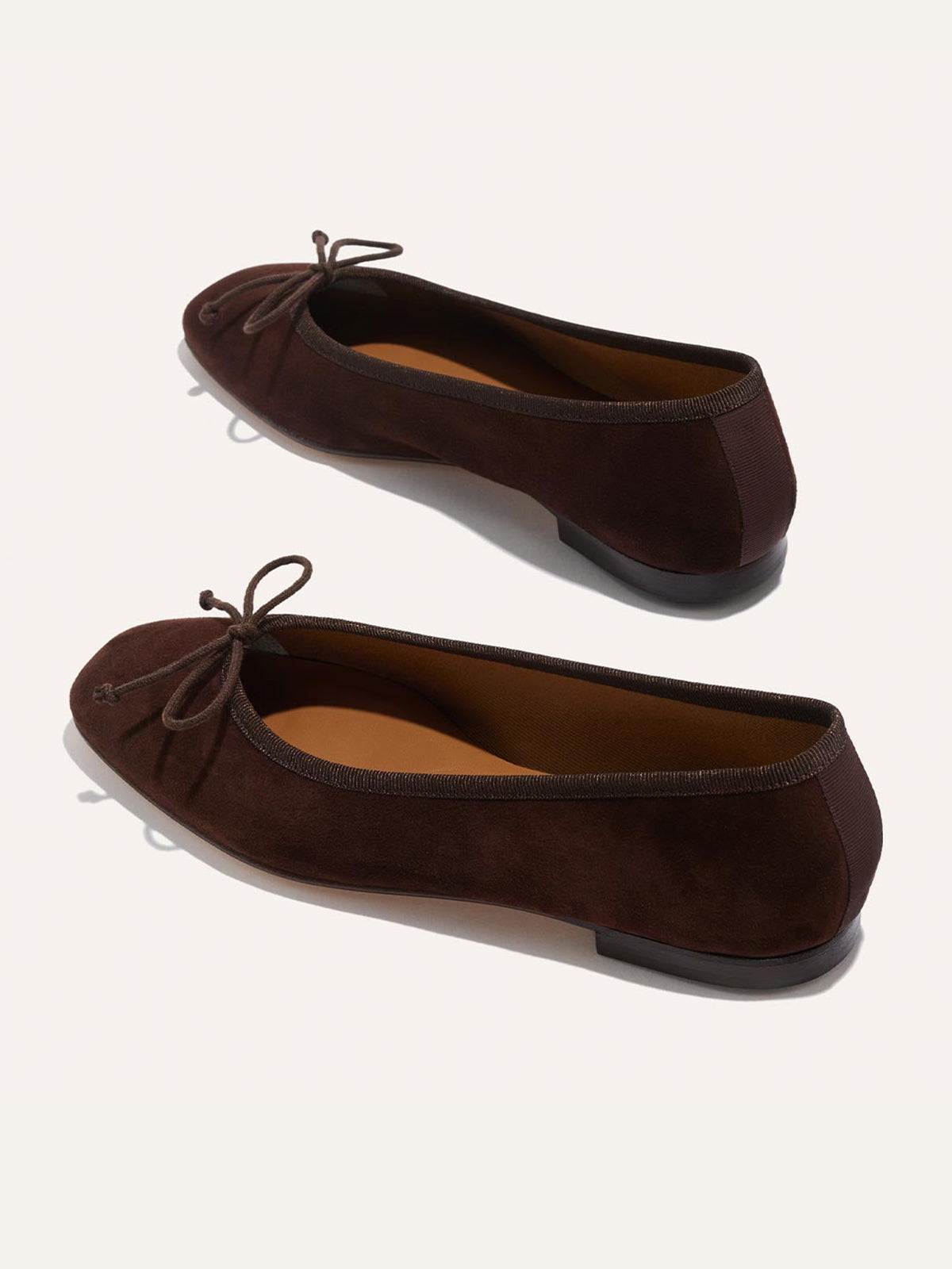 Front Bow Square-Toe Slip-On Chic Ballet Flats - Coffee Faux Suede