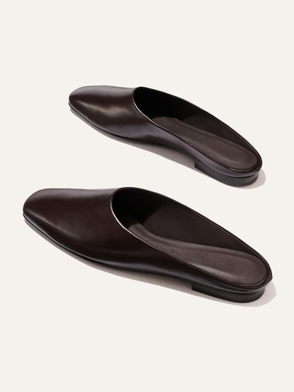 Backless Square-Toe Slip-On Chic Flats - Coffee