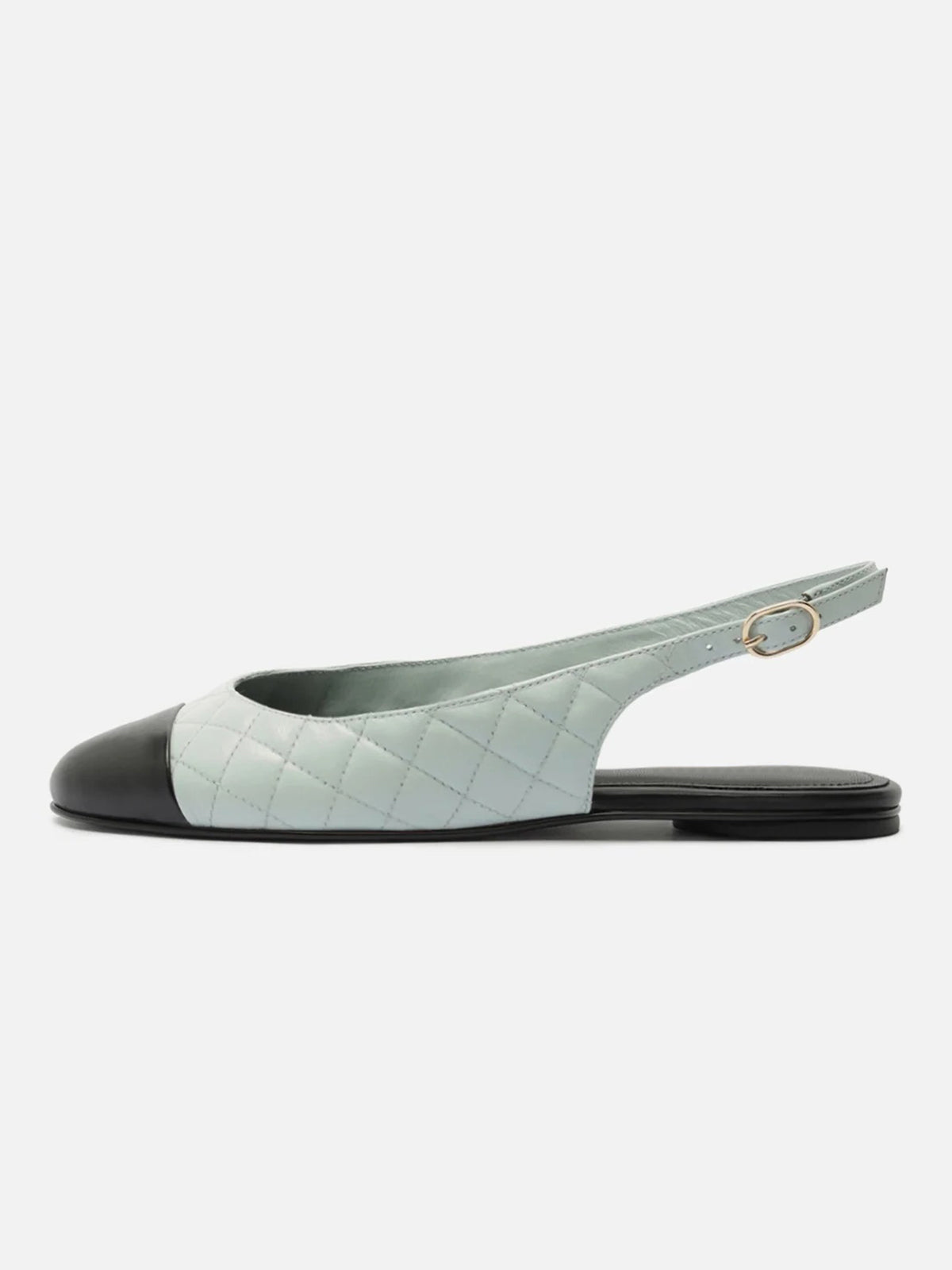 Blue Round-Toe Buckle Slingback Chic Slip-On Flats