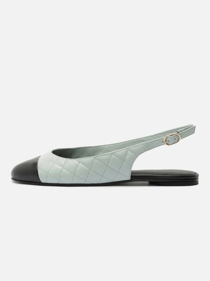 Blue Round-Toe Buckle Slingback Chic Slip-On Flats