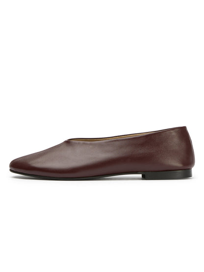 Round-Toe Chic Slip-On Ballet Simple Flats - Burgundy