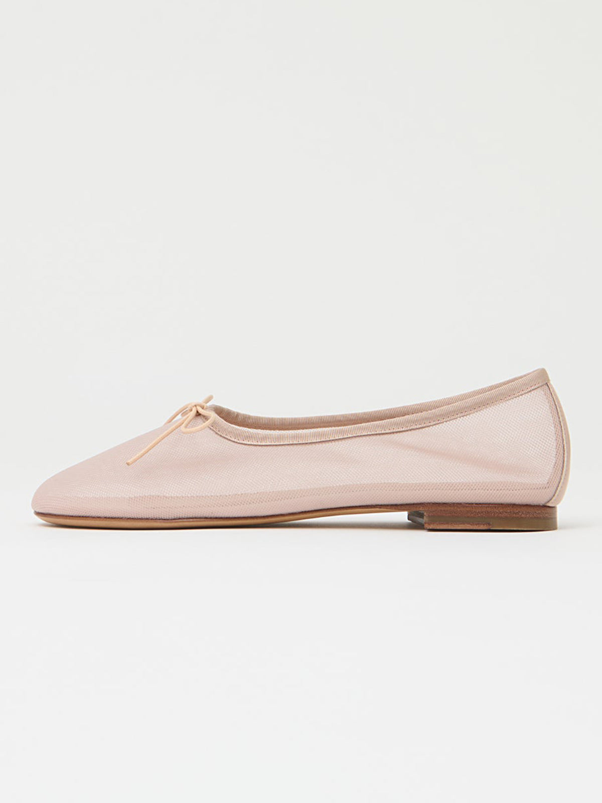 Beige Mesh Round-Toe Simple Chic Ballet Flats With Front Bow