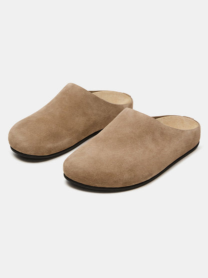 Taupe Faux Suede Round-Toe Slip-On Flats Slide