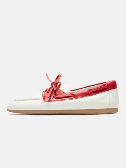 Bone Round-Toe Classic Lace-Up Slip-On Flats