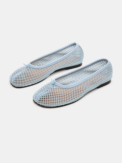 Blue Mesh Split-Toe Slip-On Ballet Flats