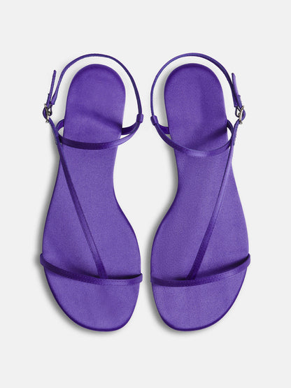 Purple Satin Square-Toe Back And Ankle Strap Flats Sandals